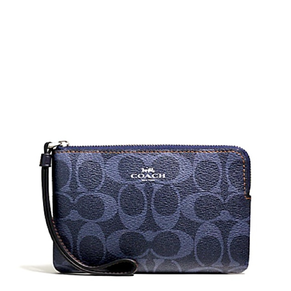 COACH LIMITED EDITION💙CORNER ZIP WRISTLET IN DENIM SIGNATURE F57996 SV/DENIM